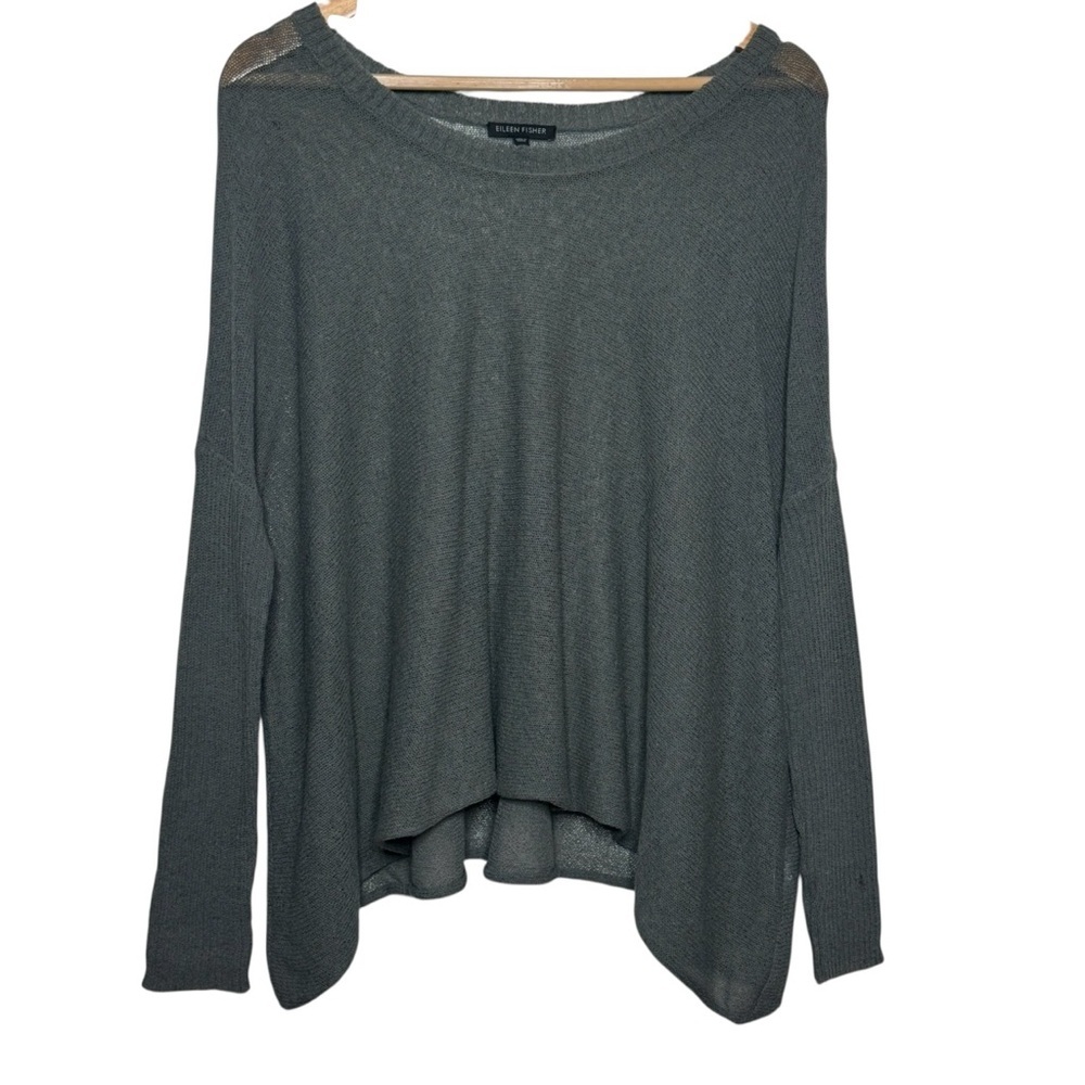 Eileen Fisher Gray Rayon Linen Blend Long Sleeve Oversized Sweater Size: S